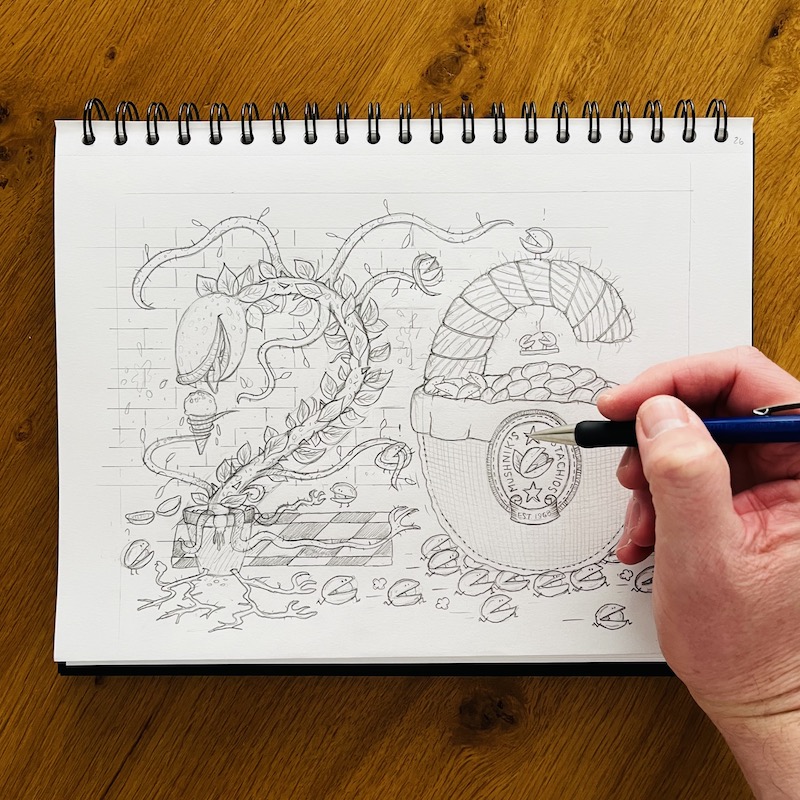 Pistachio Day Pencil drawing in sketchbook